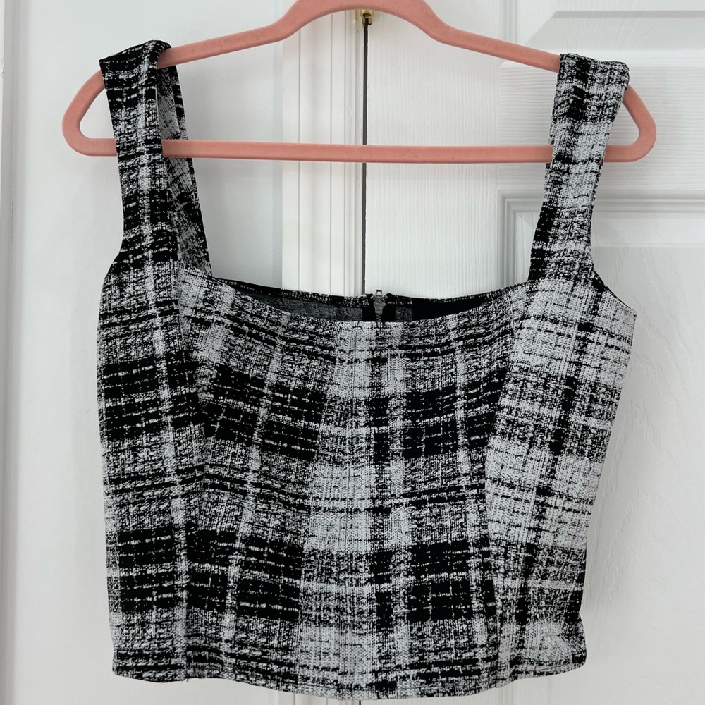Ona White Plaid Corset Top Size XL